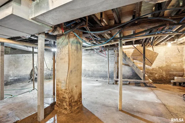 a view of a park with large trees