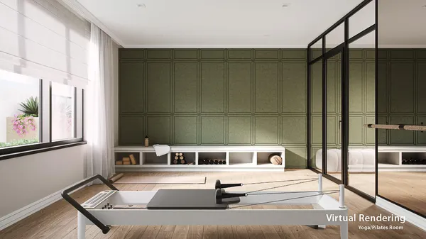 a living room with a bed