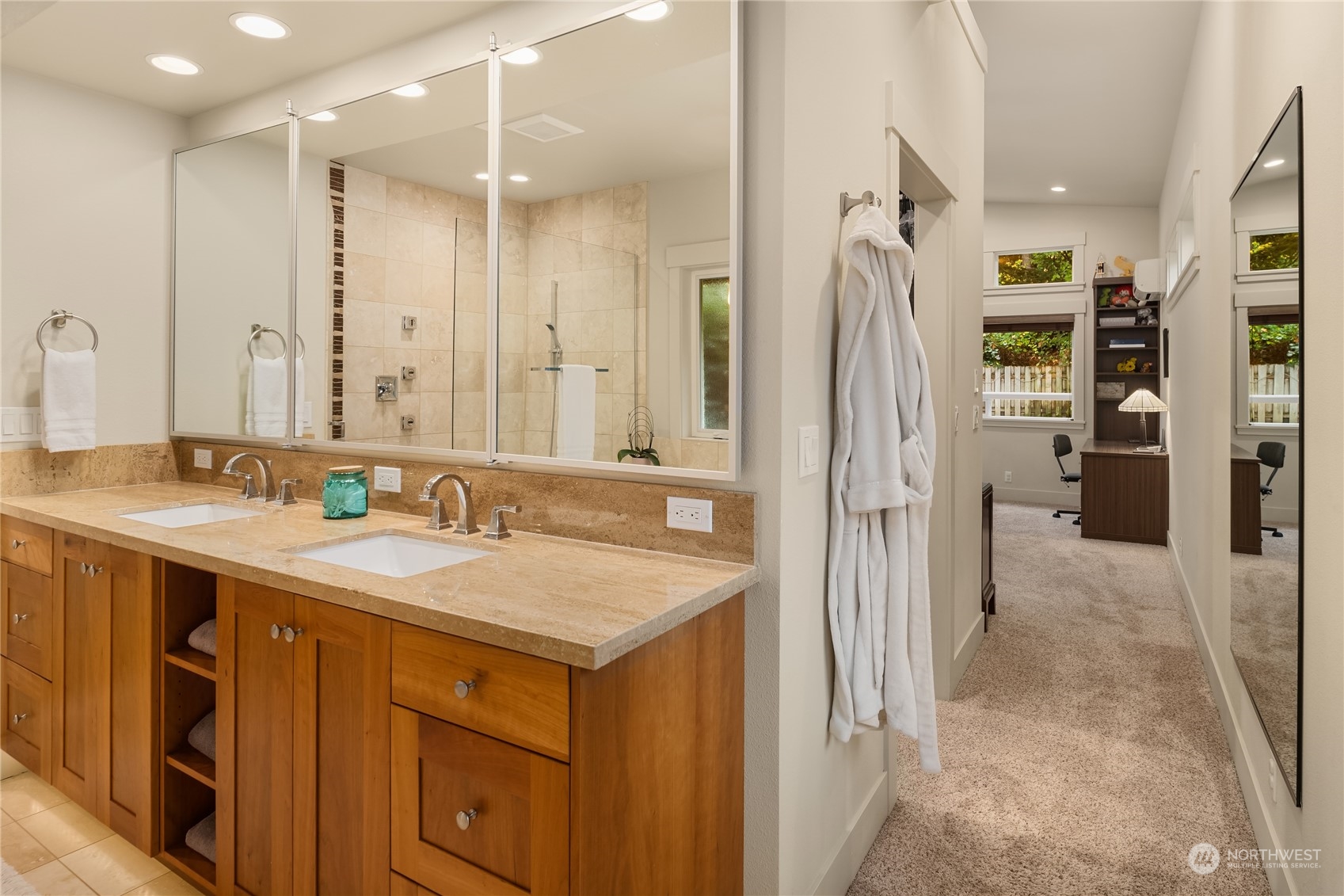 20 Cascade Key Bellevue, WA 98006 - Photo 15 of 38 a bathroom with a sink a mirror and a shower