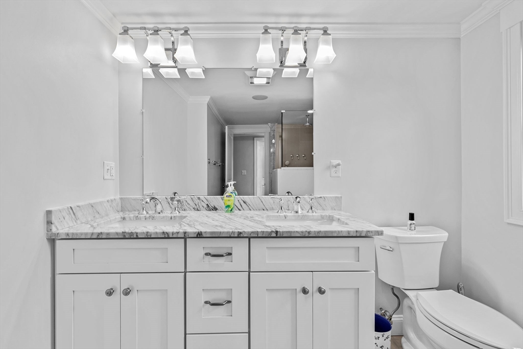 48 Atwill Road Boston, MA 02132 - Photo 19 of 36 a bathroom with a granite countertop sink a toilet and a mirror