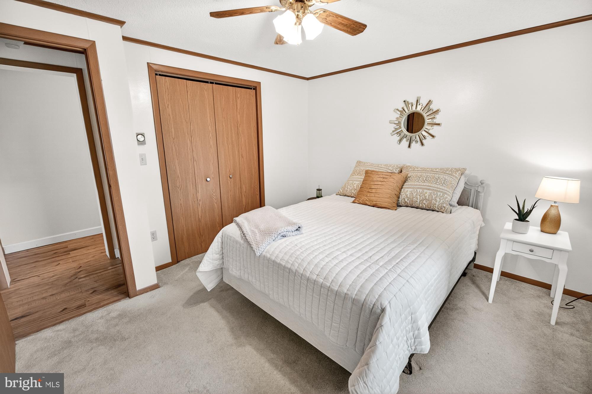 5601 Woodville Road Mount Airy, MD 21771 - Photo 26 of 54 a bedroom with a bed and a chandelier