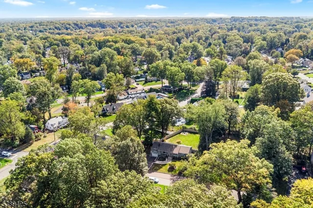 an aerial view of a houses with a yard