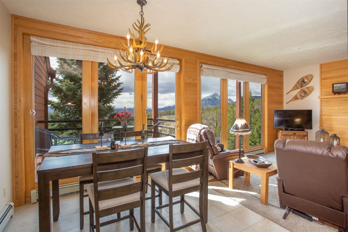 91400 Ryan Gulch Road, Unit 419 Silverthorne, CO 80498 - Photo 8 of 34 a very nice looking living room with a large window and a dining table