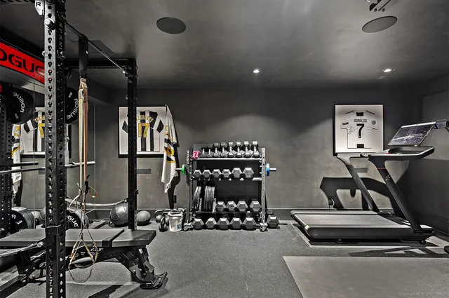 a room with gym equipment