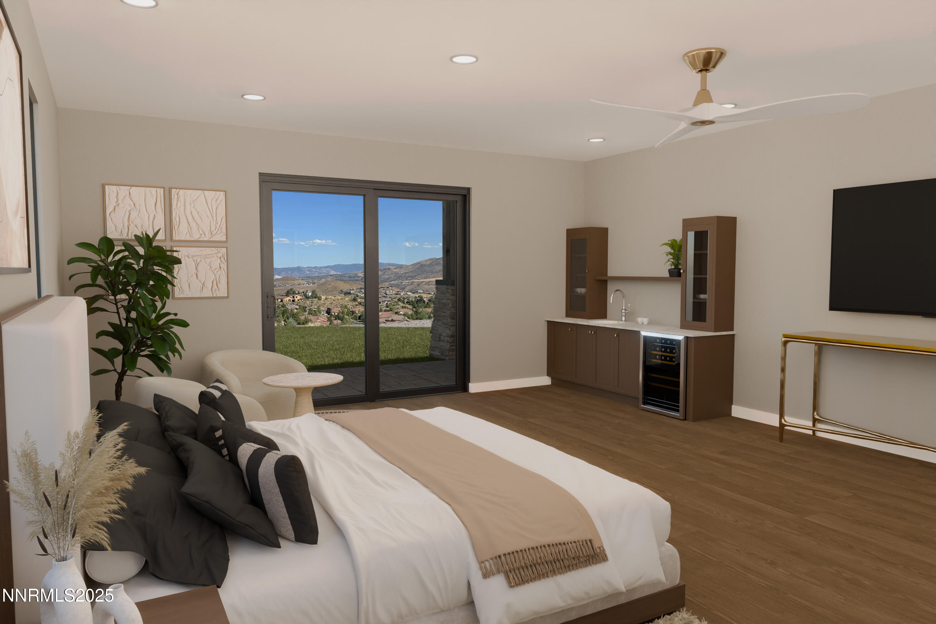 8674 Eagle Chase Trail, Unit PRIVATE GATED COMMY Reno, NV 89523 - Photo 9 of 18 a bedroom with a bed and large windows