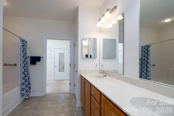 a bathroom with a sink vanity and a mirror