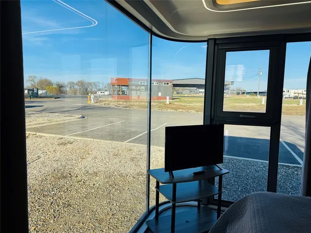 a living room with a large window
