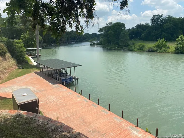 a view of a lake with a terrace