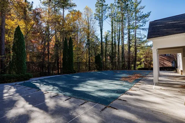 a view of a garden with an outdoor space