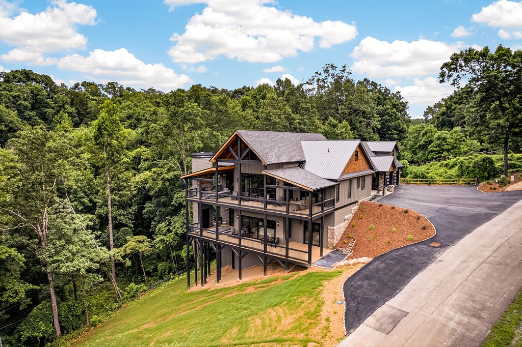 44 Staurolite Mountain Road Blue Ridge, GA 30513 - Photo 10 of 108 an aerial view of a house with a big yard and large trees