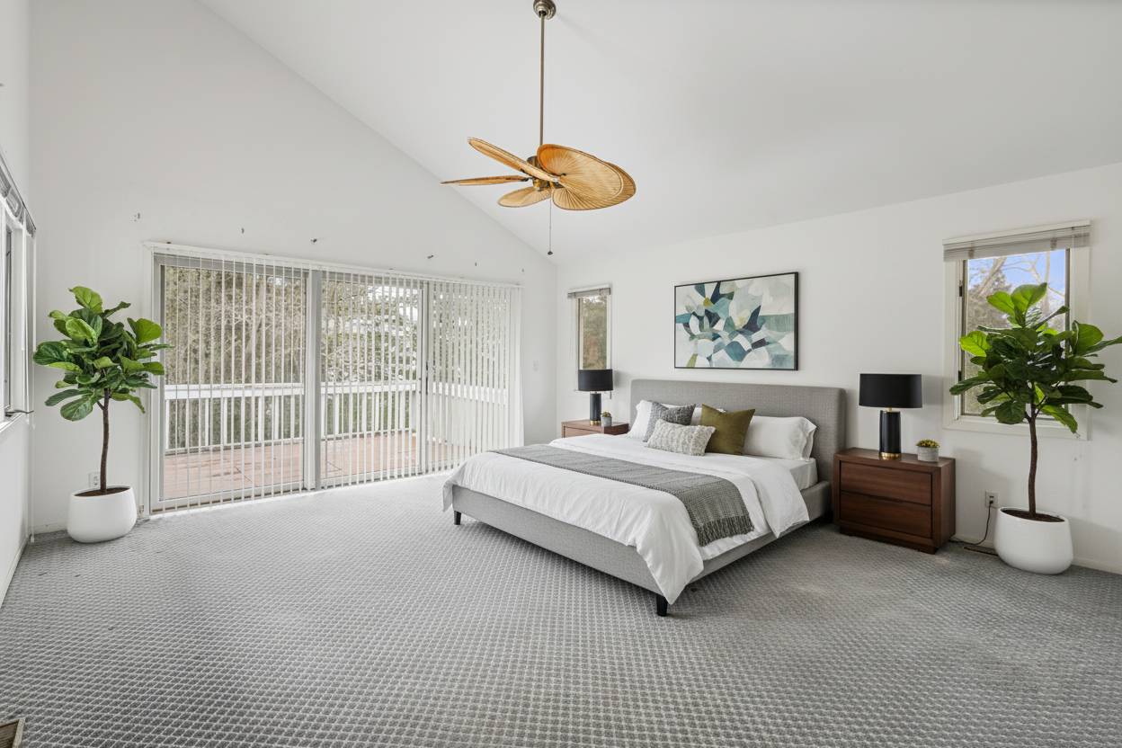 8 Fiddler Crab Trail Westhampton, NY 11977 - Photo 20 of 43 a spacious bedroom with a bed and a potted plant