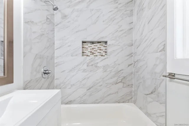 a bathroom with a bathtub