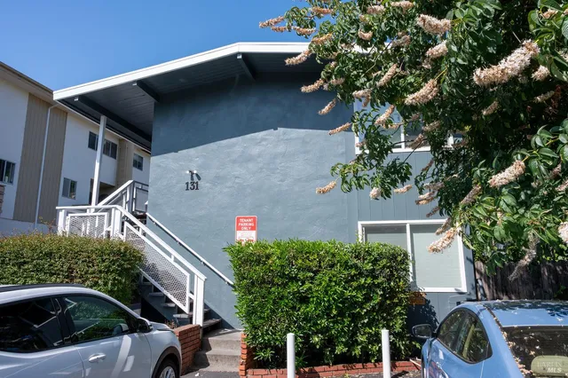 a front view of a house with plants