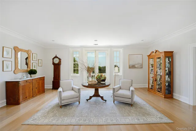 a roof deck with couches and potted plants