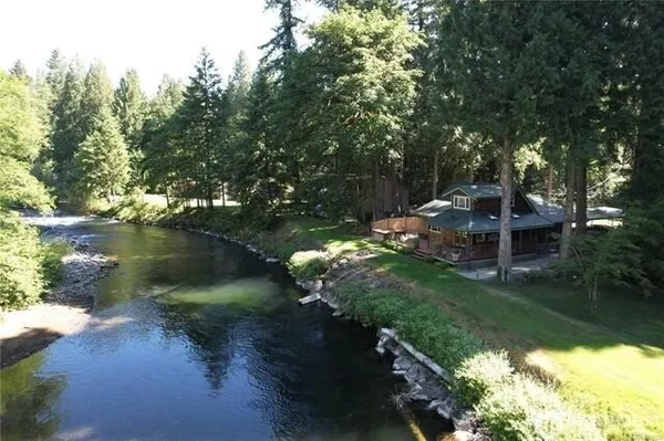 a view of a lake from a yard