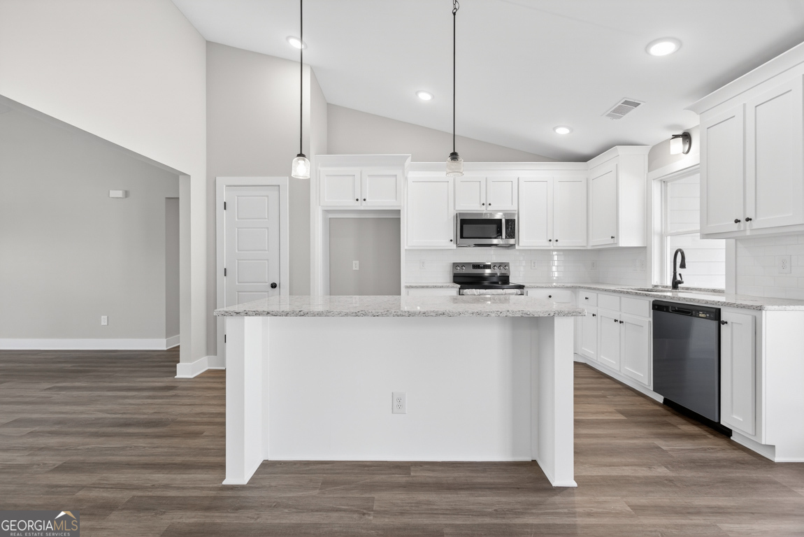 97 Wards Creek Road, Unit 1 Toccoa, GA 30577 - Photo 15 of 55 a kitchen with kitchen island a white counter top space cabinets and stainless steel appliances