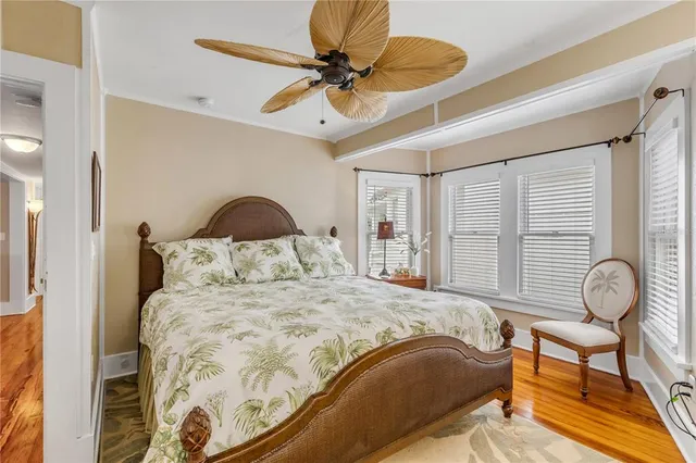 an aerial view of a house with outdoor space