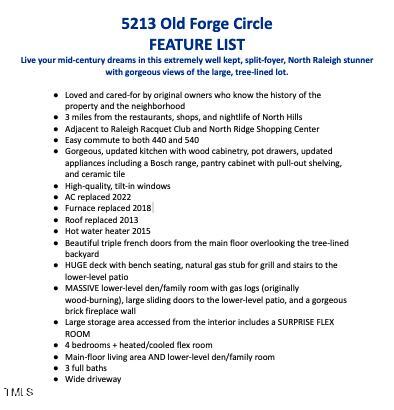 5213 Old Forge Circle Raleigh, NC 27609 - Photo 14 of 37 Feature List