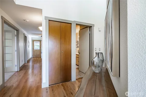 a view of a bathroom from the hallway