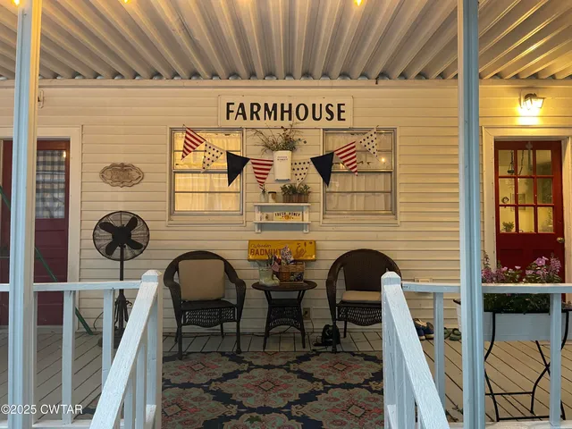 a view of a door with a fountain