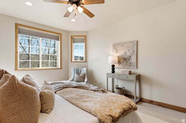 3026 Lower Saddleback Road Park City, UT 84098 - Photo 30 of 71 Bedroom with a ceiling fan, carpet flooring, and recessed lighting