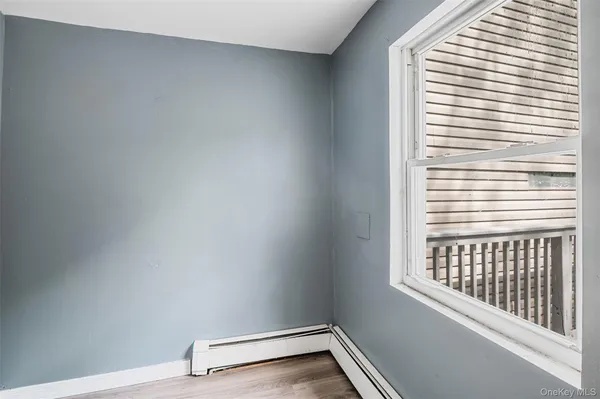 a view of a small space with a window