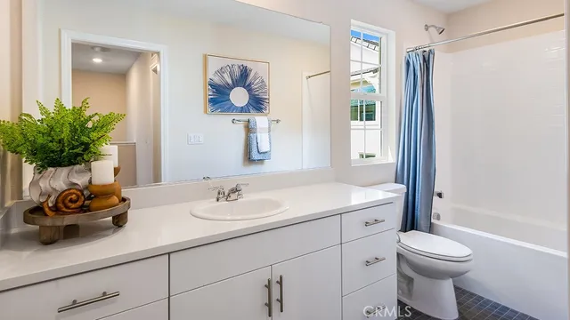 a bathroom with a sink a toilet and a large mirror