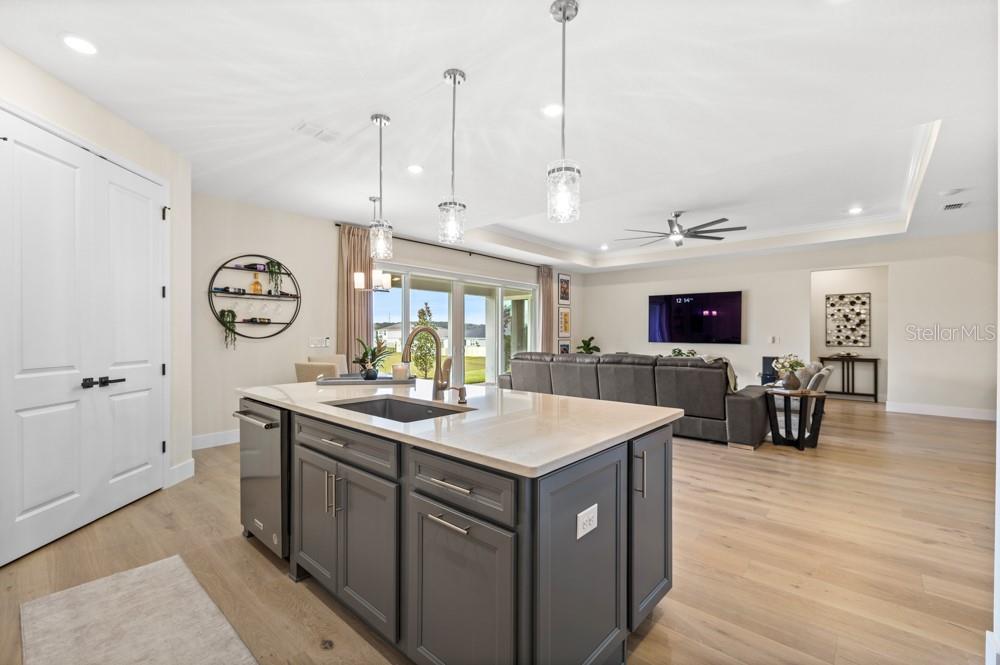 5148 Foothills Preserve Loop Mount Dora, FL 32757 - Photo 8 of 54 a room with kitchen island a wooden floor and a view of living room