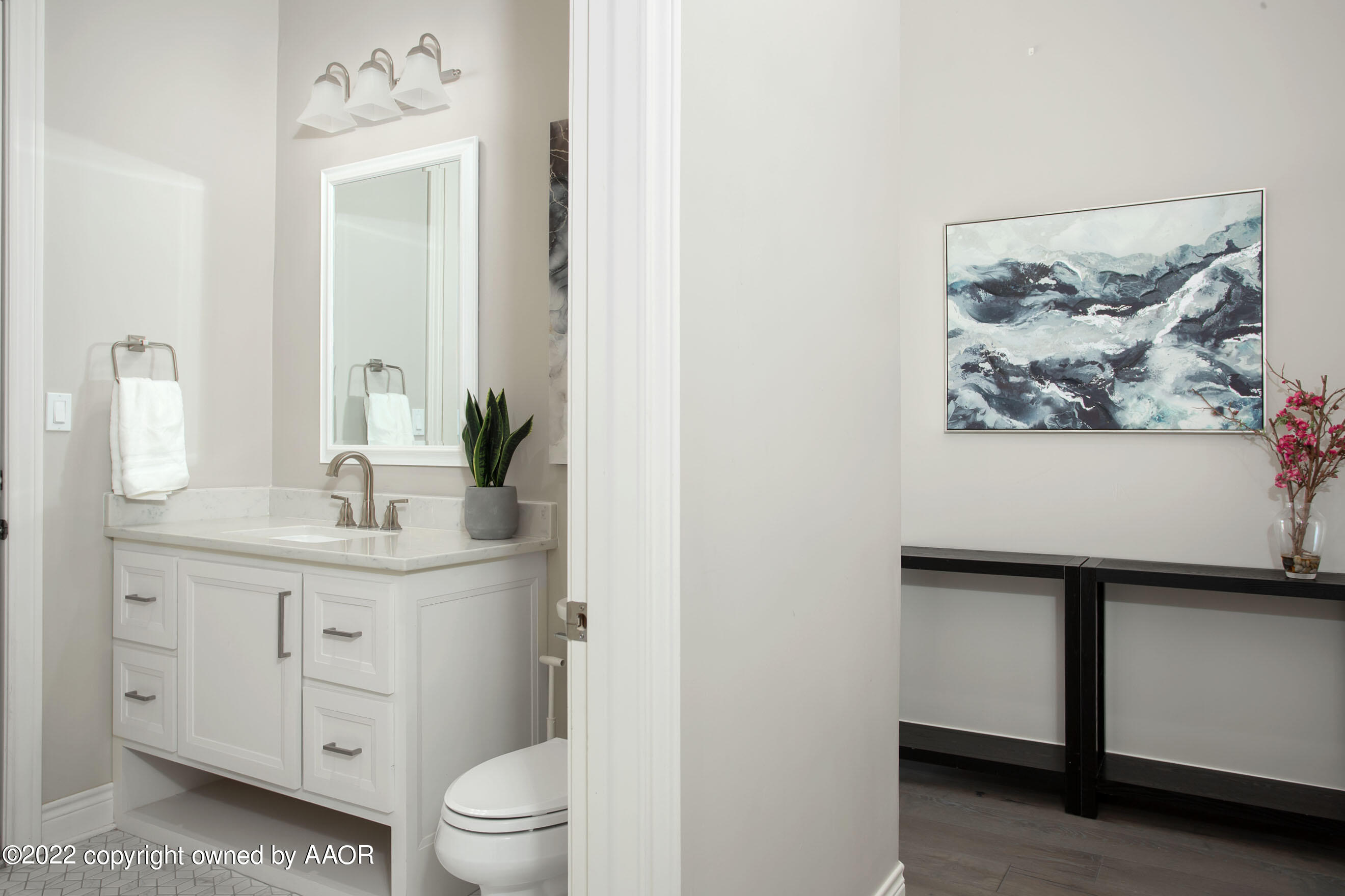 9101 Blackhawk Road Amarillo, TX 79119 - Photo 49 of 73 a bathroom with a toilet a sink and mirror