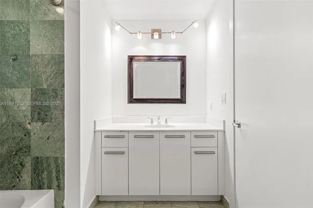 a bathroom with a bath tub with a shower