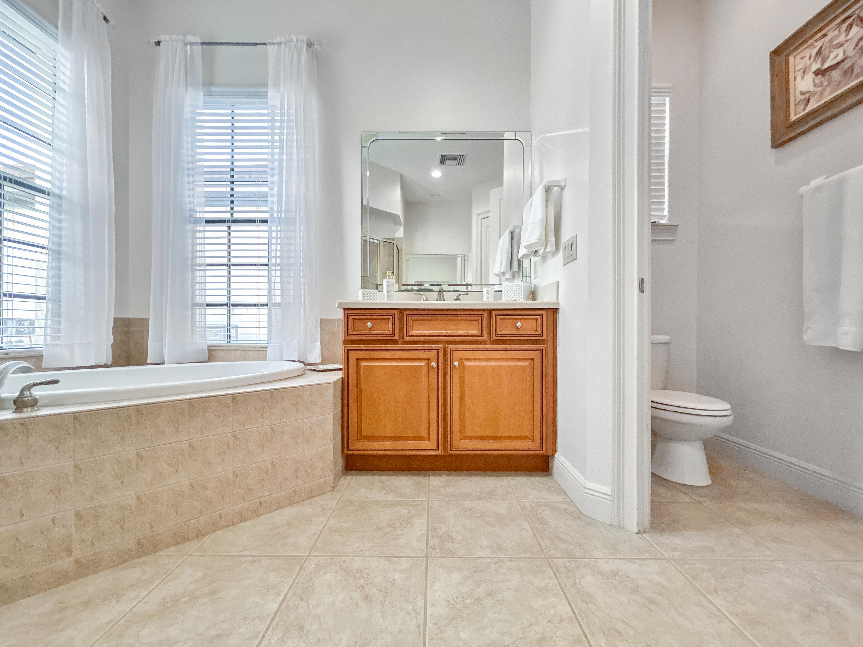 26345 San Gabriel Howey-in-the-Hills, FL 34737 - Photo 35 of 51 a spacious bathroom with a granite countertop sink mirror bathtub and toilet