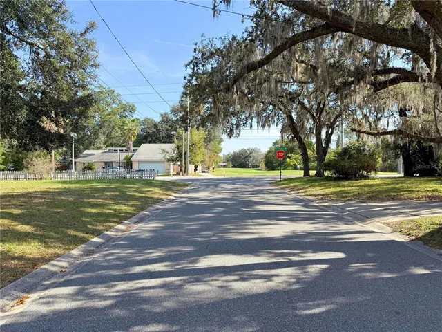 a view of a yard with an trees