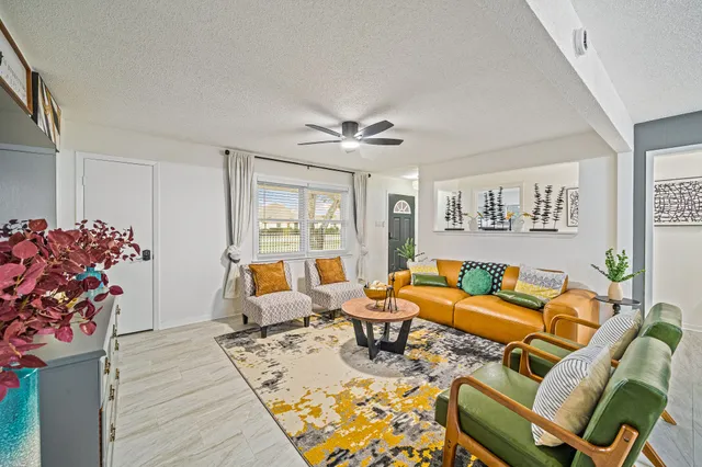 a outdoor space with furniture and wooden floor