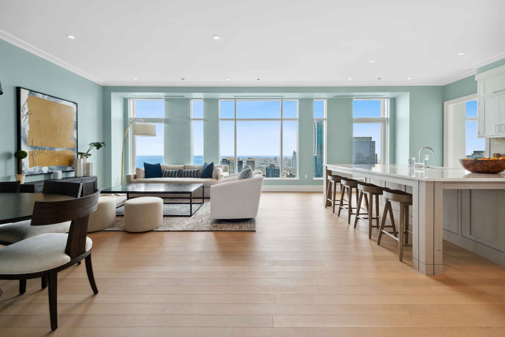 451 East Grand Avenue, Unit 5909 Chicago, IL 60611 - Photo 14 of 38 a living room with fireplace furniture and a large window