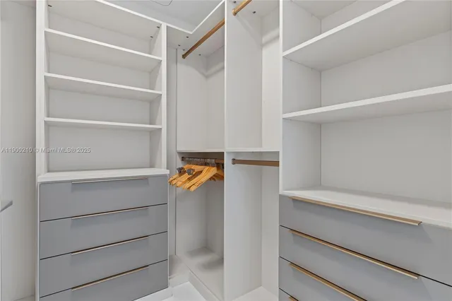 a view of walk in closet with empty racks