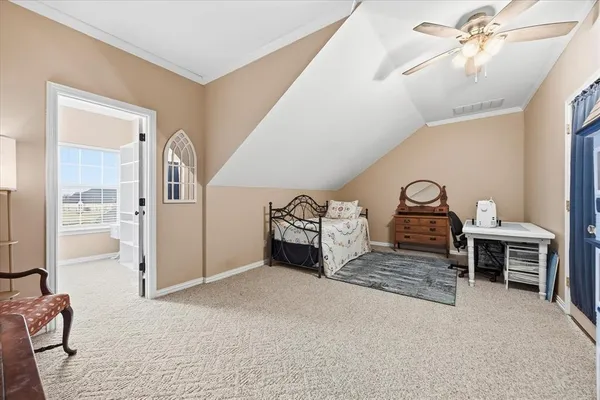 a living room with furniture ceiling fan and a rug