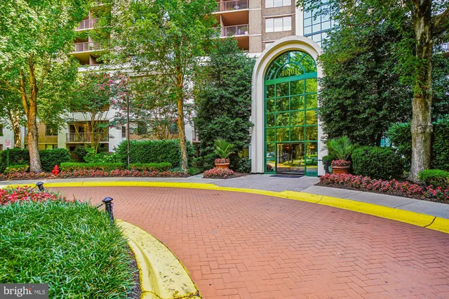 a view of swimming pool with lawn chairs and large trees
