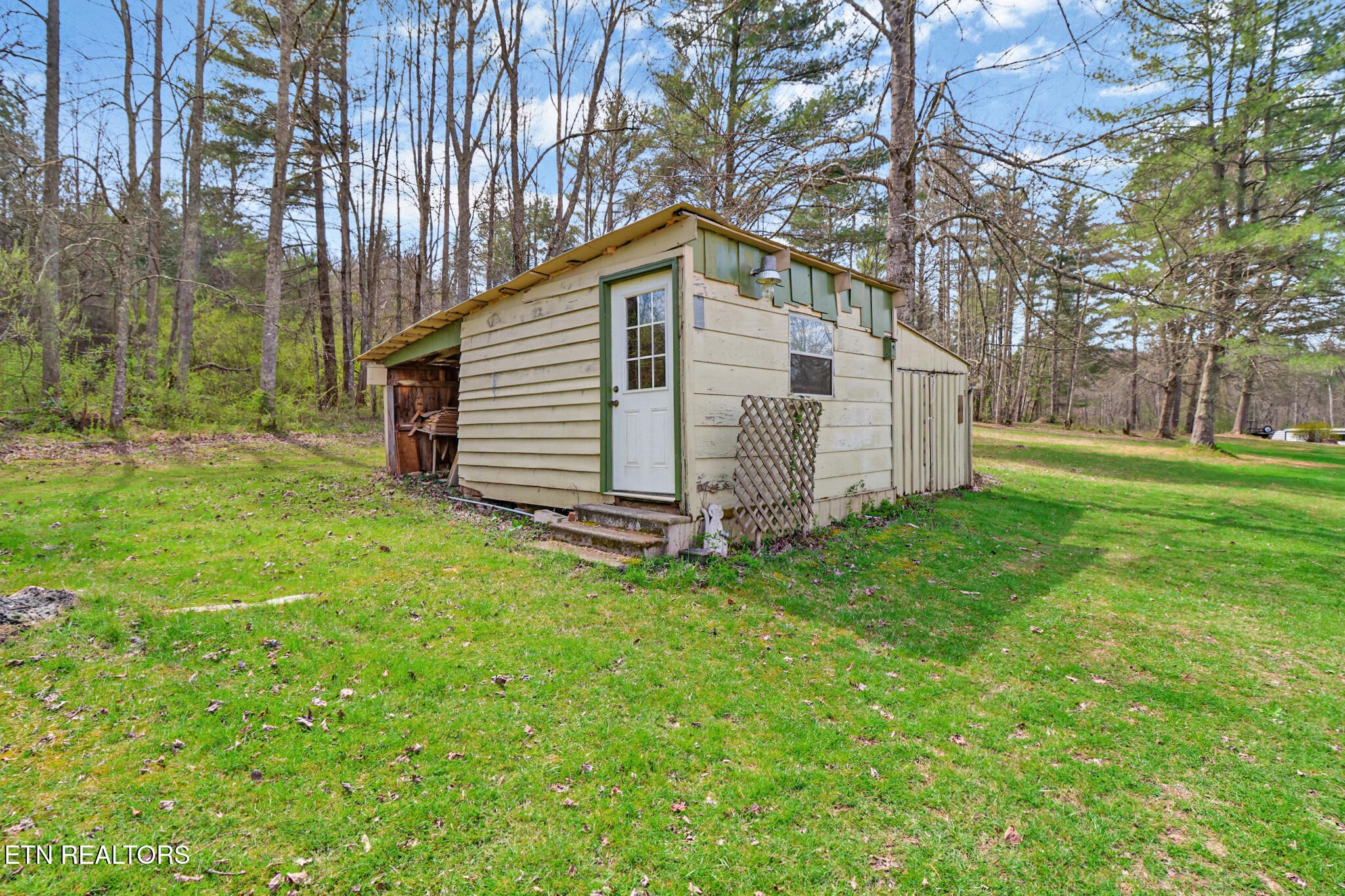 239 Doc Huling Road Robbins, TN 37852 - Photo 10 of 55 a view of a backyard with barn and large trees