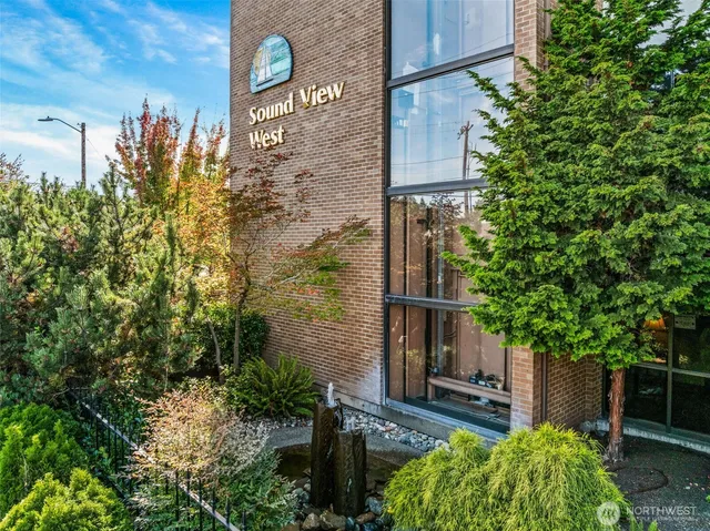 a backyard of a building with trees