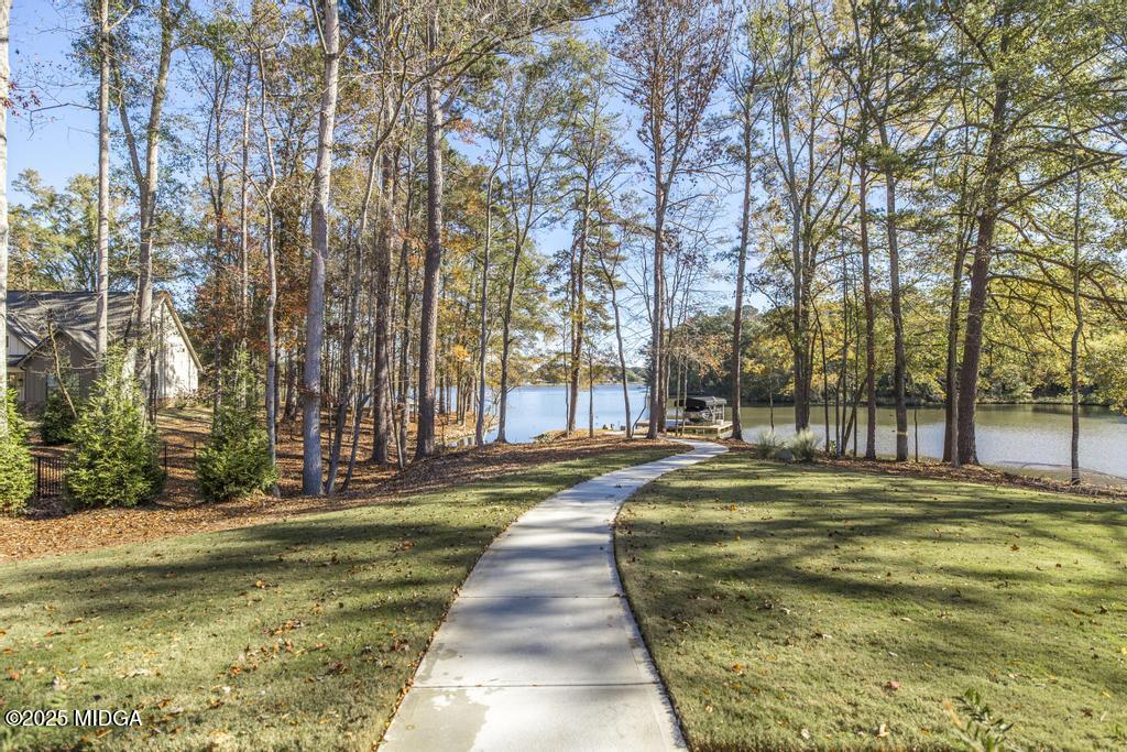 a view of swimming pool with trees