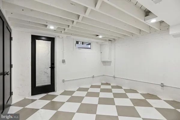 a view of a black and white checkered floor