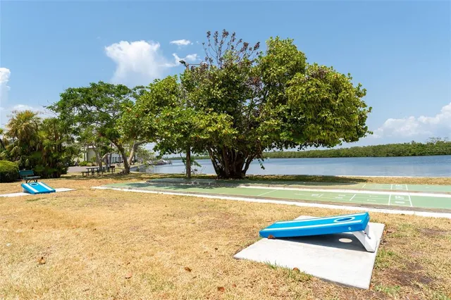 a view of a yard with a slide