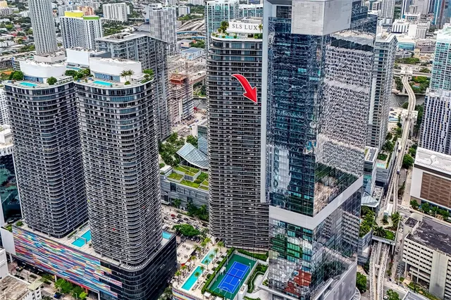 a bird view of building with outdoor space