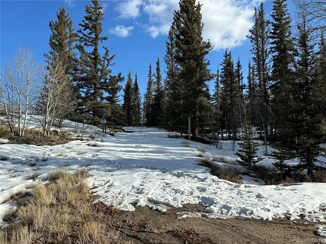 a view of a yard with snow on the road