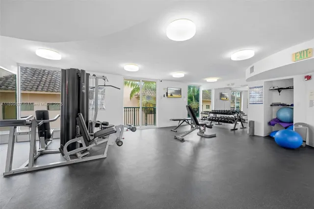 a view of a room with gym equipment