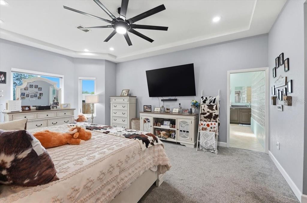 3943 West Campbell Road Lakeland, FL 33810 - Photo 46 of 95 a bedroom with furniture a flat screen tv and a ceiling fan