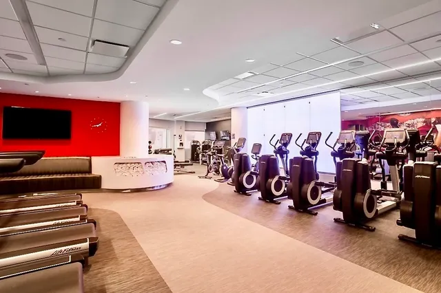 a view of a room with gym equipment