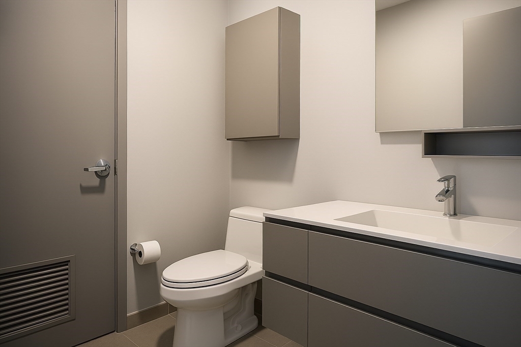 110 Stuart Street, Unit 16H Boston, MA 02116 - Photo 14 of 22 a bathroom with a sink a toilet and vanity