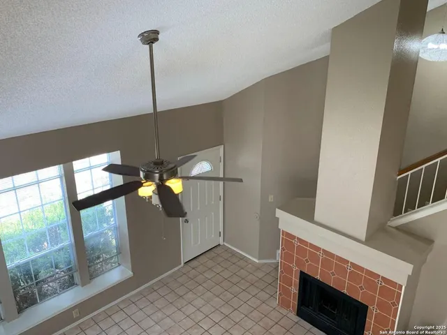 a view of a fireplace in a room