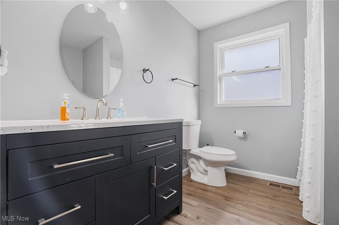 9278 Bryant Road Windham, OH 44288 - Photo 24 of 47 Bathroom with vanity, a shower with curtain, and light wood finished floors